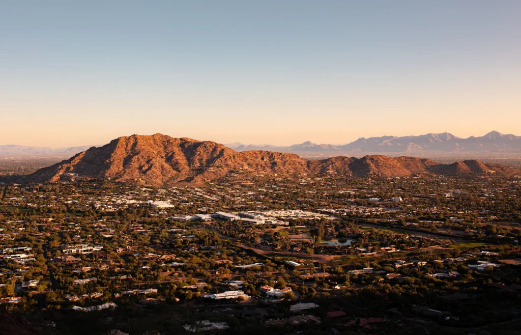 Aerial view of an Arizona community with mountains